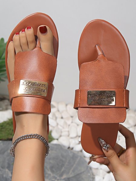 

Summer Plain Casual Pu Slide Sandals, Red brown, Slippers