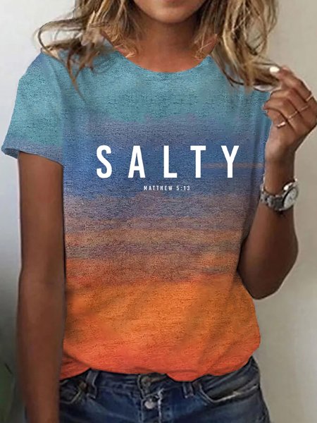 

Casual Text Letters Crew Neck Short Sleeve T-shirt, Multicolor, T-shirts