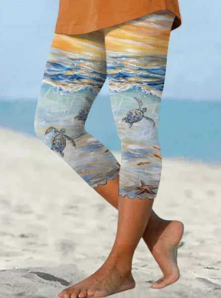 

Casual Turtle Capris Leggings, Blue, Leggings