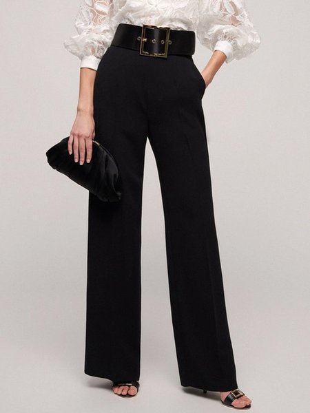

Urban High Waist Fashion Wide Leg Pants With No Belt, Black, Pants