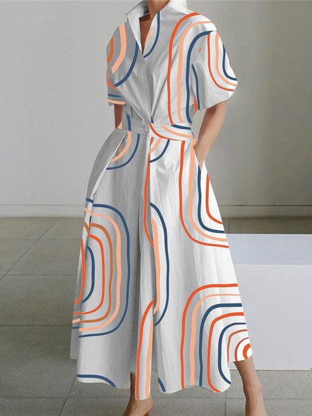 

Urban Shirt Collar Abstract Plaid Regular Fit Dress, As picture, Maxi Dresses