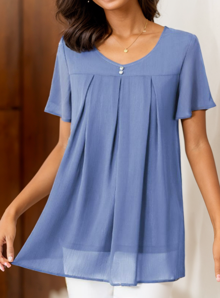 

Women's Short Sleeve Shirt Summer Blue Plain Beaded Chiffon Crew Neck Daily Going Out Simple Tunic Top, Shirts & Blouses