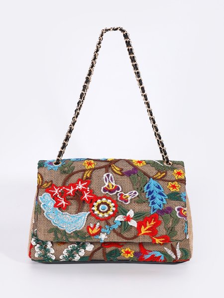 

Random Sequin Floral Embroidered Shoulder Bag with Crossbody Chain Strap, Khaki, Bags