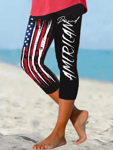 

Casual Text Letters Capris Leggings, Black, Leggings