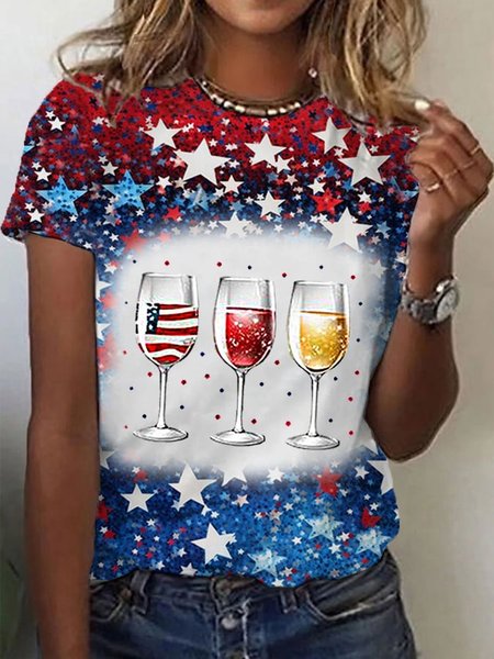 

Casual Flag Crew Neck Short Sleeve T-shirt, Multicolor, T-shirts
