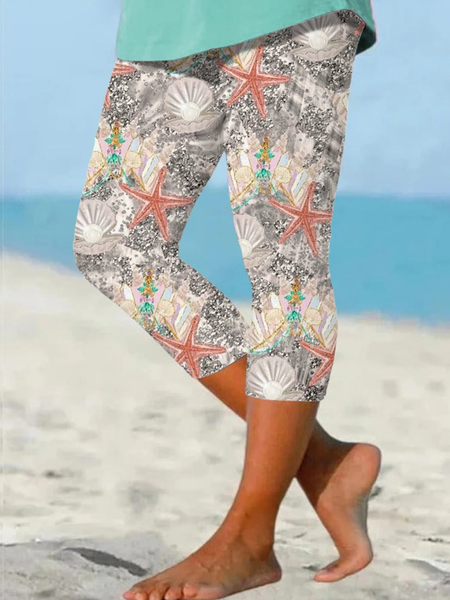

Casual Shell Lace Capris Leggings, Silver, Leggings