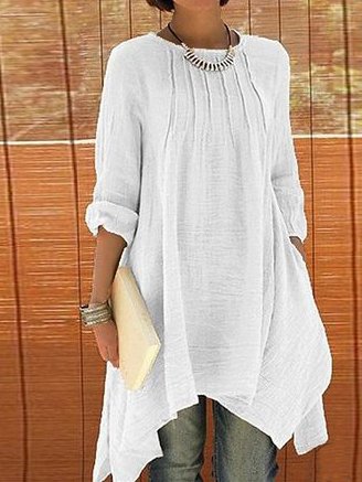 

Cotton Casual Loose Plain Blouse, White, Blouses & Shirts