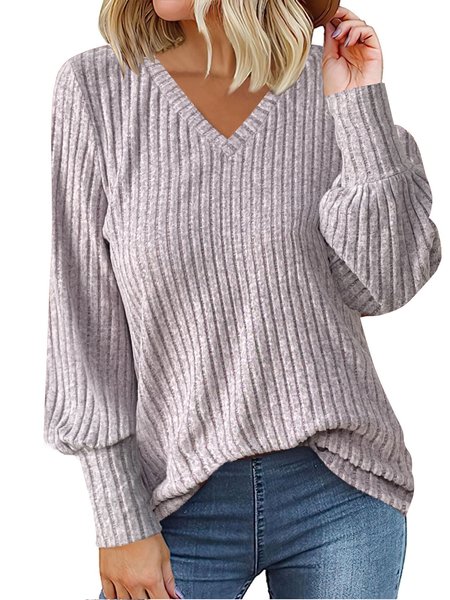 

Women's Long Sleeve Shirt Spring/Fall Gray Purple Plain V Neck Daily Going Out Casual Top, Blouses