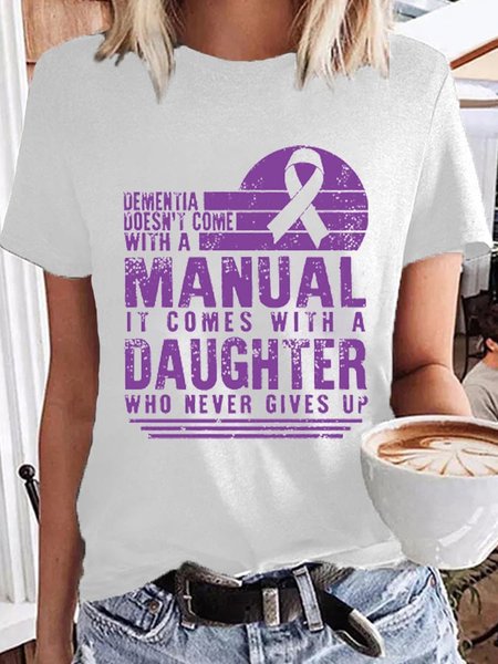 Casual Text Letters Crew Neck Short Sleeve T-shirt, White, T-shirts
