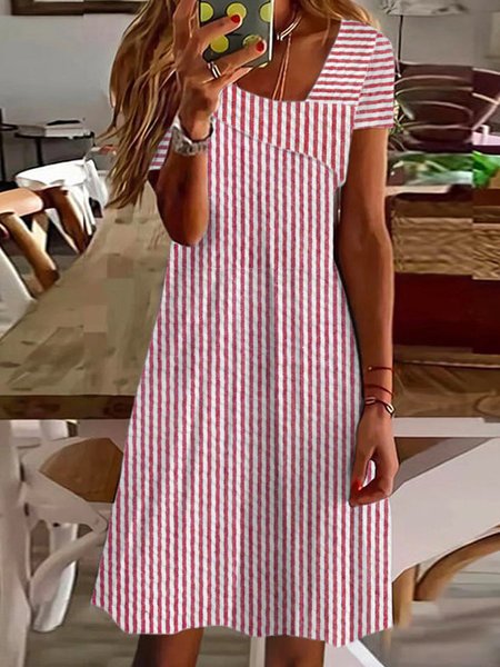 

Women's Short Sleeve Summer Striped Asymmetrical Daily Going Out Casual Short A-Line Dress Blue, Red, Dresses