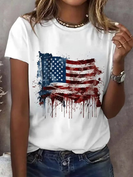 

Casual Independence Day (Flag) Crew Neck Short Sleeve T-shirt, White, T-shirts