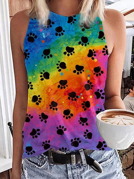 

Casual Crew Neck Animal Tank Top, Multicolor, Tanks & Camis
