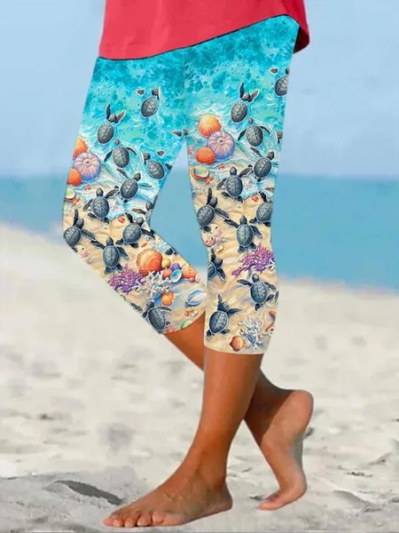 

Casual Sea Capris Leggings, Multicolor, Leggings