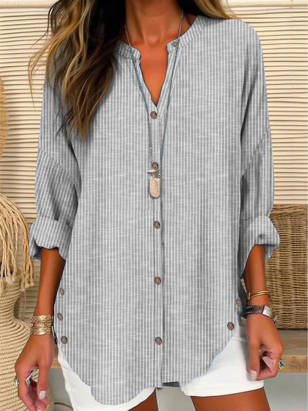 Buckle Striped Casual Blouse