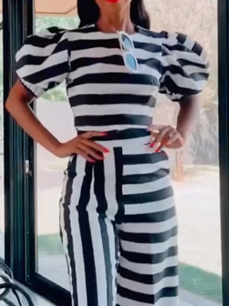 

Striped Urban Regular Fit Short Sleeve Shirt, Black-white, Blouses and Shirts