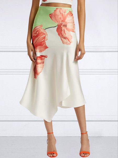

Regular Fit Floral Elegant Skirt, Green, Skirts