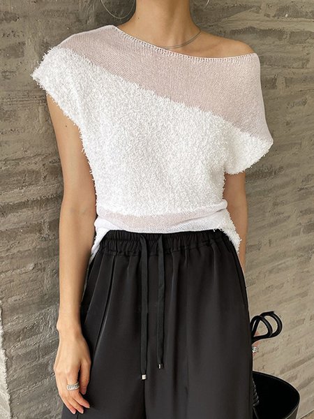 

Plain Crew Neck Short Sleeve Daily T-Shirt, White, Blouses and Shirts