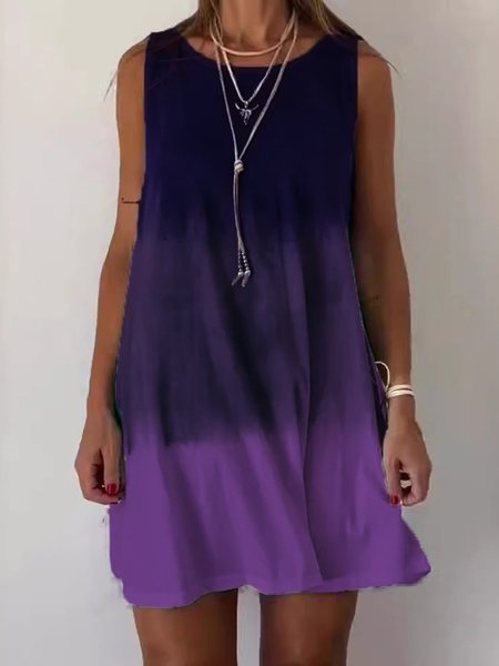 

Tie-Dye Pattern Loose Crew Neck Casual Dress, Purple, Mini Dresses