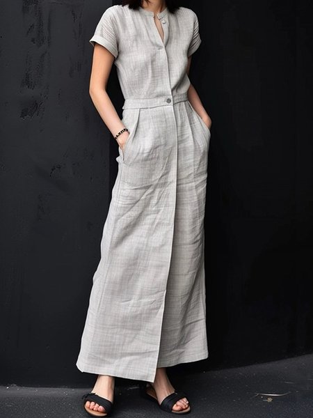 

Daily Crew Neck Short Sleeve Casual Dress, As picture, Maxi Dresses