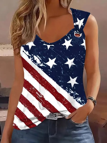 

Women's Sleeveless Tank Top Camisole Summer America Flag Buckle Jersey Crew Neck Daily Going Out Casual Top, Red-blue, Tanks & Camis