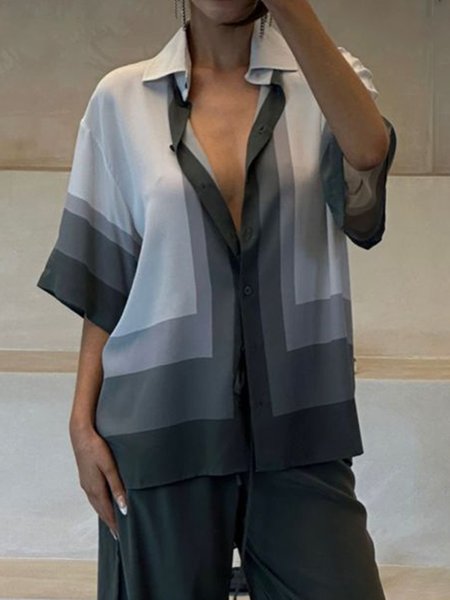 

Urban Loose Striped Shirt Collar Blouse, Gray, Blouses and Shirts