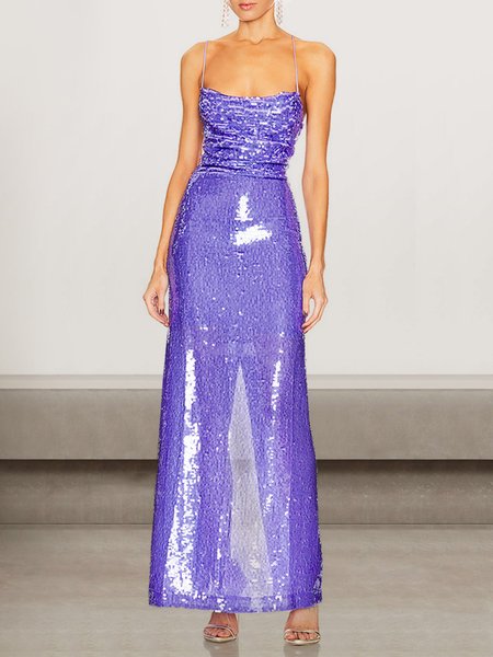 

Women Plain Spaghetti Sleeveless Comfy Sexy Maxi Dress, Purple, Dinner dress
