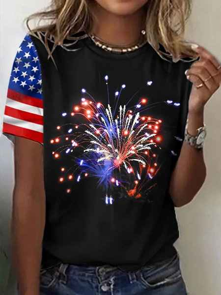 

Casual Independence Day (Flag) Crew Neck Short Sleeve T-shirt, Black, T-shirts