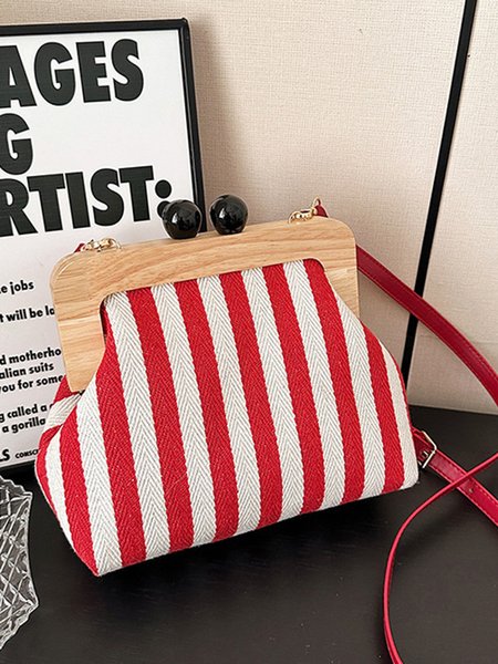 

Stripe Canvas Clutch Bag with Detachable Crossbody Strap, Red, Bags