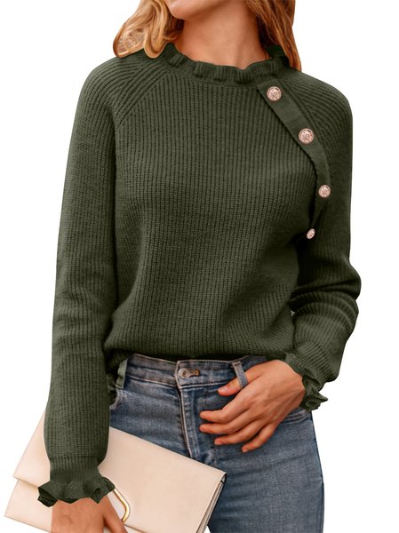

Casual Plain Sweater, Green, Sweaters