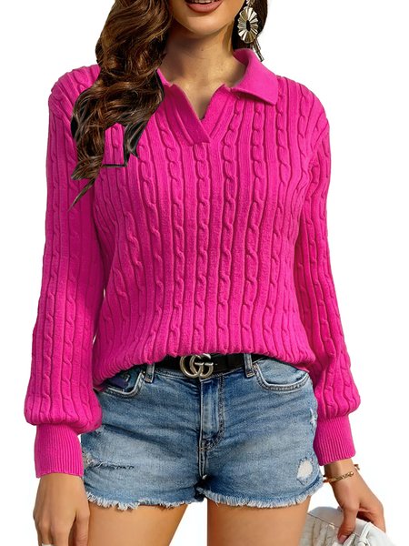 

Plain Balloon Sleeve Casual Regular Fit Sweater, Rose red, Sweaters