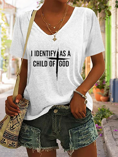 

Casual Text Letters V Neck Short Sleeve T-shirt, White, T-shirts