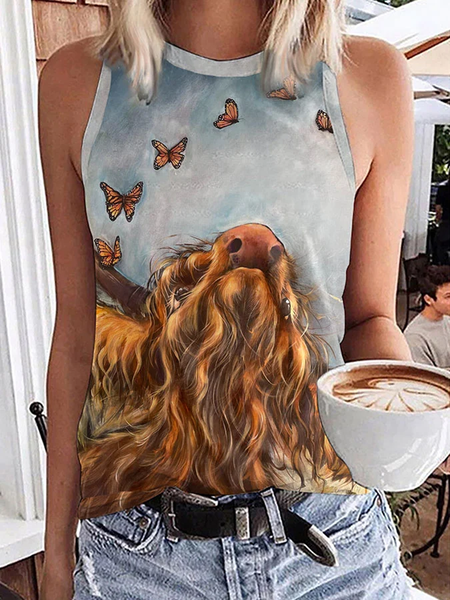 

Casual Crew Neck Animal Tank Top, Multicolor, Tanks & Camis