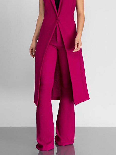 

Plain Regular Fit Urban Pocket Stitching Fashion Pants, Deep pink, Pants