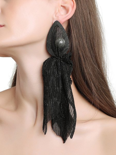 

1pair Bohemian Imitation Pearl Fabric Tassel Earrings, Black, Earrings