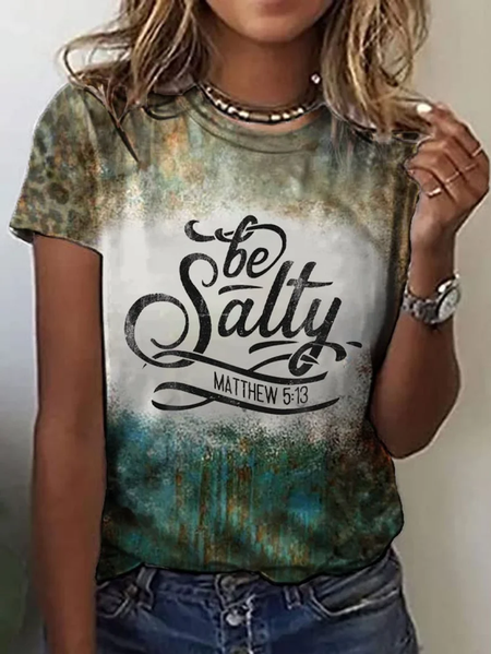 

Casual Text Letters Crew Neck Short Sleeve T-shirt, Multicolor, T-shirts