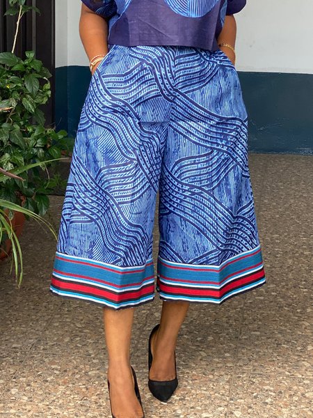 

Urban Geometric Capris Wide leg pants, Blue, Shorts