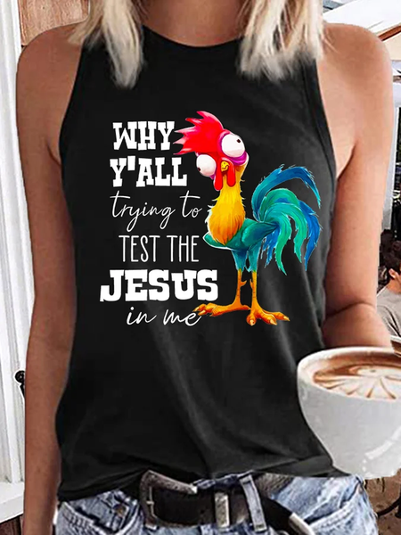 Casual Crew Neck Text Letters Tank Top, Black, Tanks & Camis