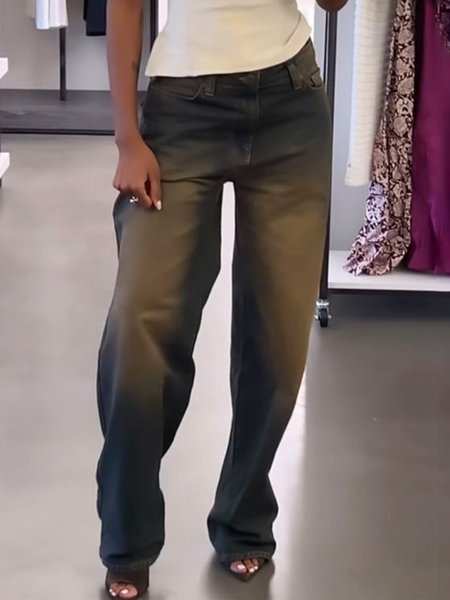 

Casual Denim Regular Fit Long Jeans, As picture, Jeans