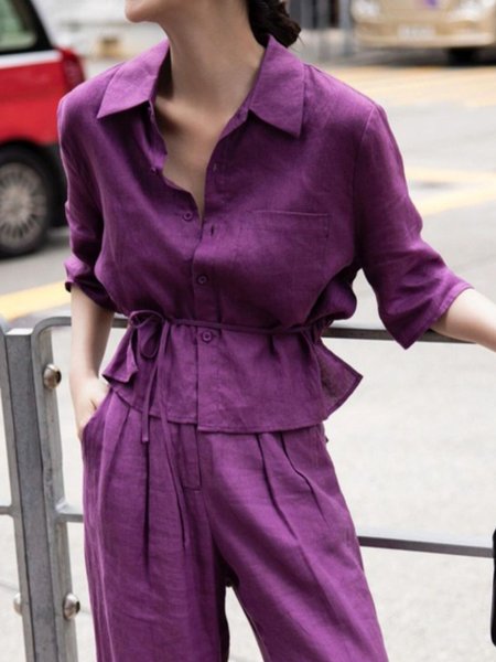 

Urban Daily Loose Plain Shirt Collar Blouse, Purple, Blouses and Shirts