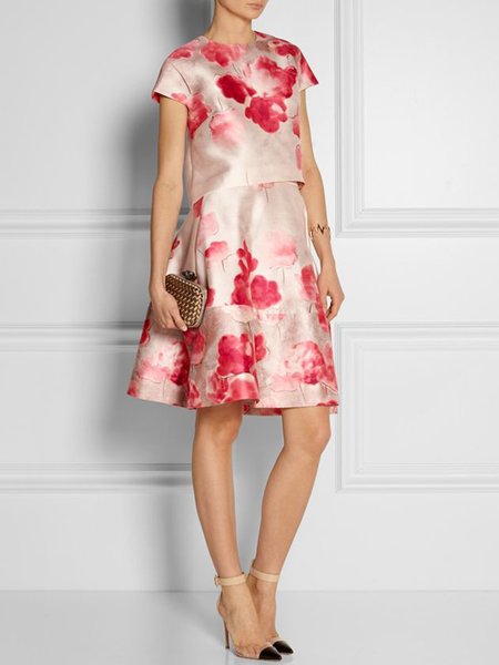 

Crew Neck Floral Elegant Two-Piece Set, As picture, Two-piece Set