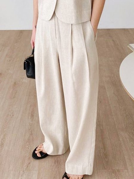 

Casual Regular Fit Plain Pants, Apricot, Pants