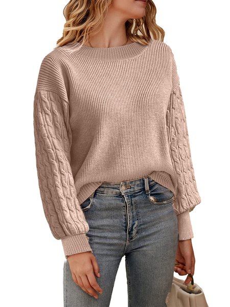 

Plain Casual Crew Neck Sweater, Light khaki, Sweaters