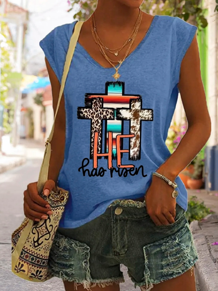 

Casual V Neck Color Block Tank Top, Blue, Tanks & Camis