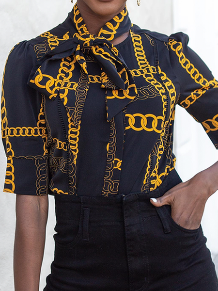Loose Paisley Short Sleeve Urban Shirt, Black, Blouses and Shirts