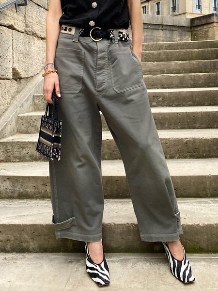 

Plain Urban Pockets Fashion Wide Leg Pants, As picture, Pants