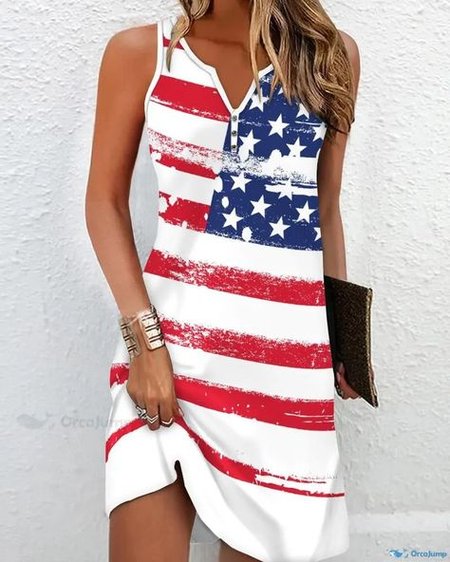 

Women Independence Day (Flag) Notched Sleeveless Comfy Casual Maxi Dress, Blue, Dresses