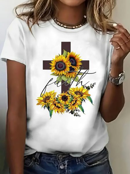 

Casual Text Letters Crew Neck Short Sleeve T-shirt, White, T-shirts