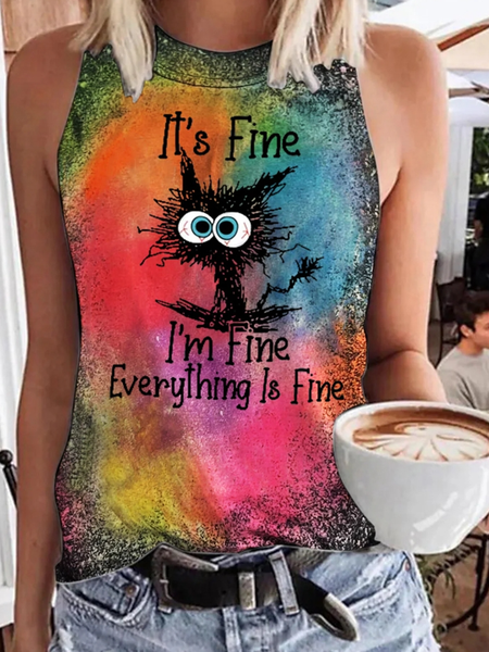 

Casual Crew Neck Text Letters Tank Top, Multicolor, Tanks & Camis