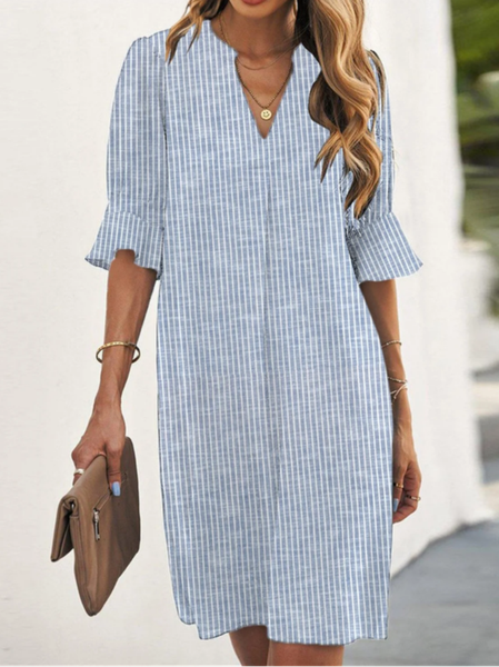 

Women's Striped V Neck Daily CasualDress, Blue, Dresses