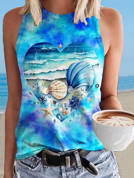 

Casual Crew Neck Seawater Tank Top, Blue, Tanks & Camis